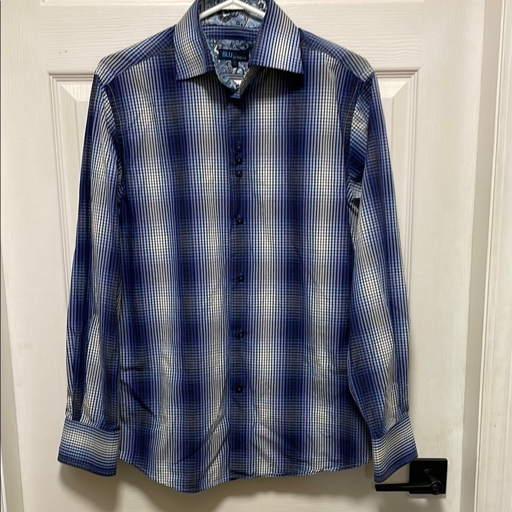 BLU By Polifroni |Cotton|Long Sleeve|M | Collared|Blue & White|Button Down Shirt